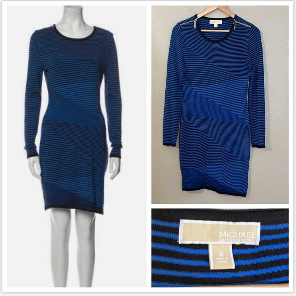 Michael Kors Fitted Light Sweater Dress Blue and … - image 1