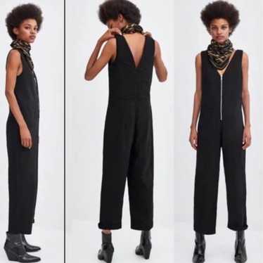 Zara trf  Sleeveless Front Zip Jumpsuit Black Ten… - image 1