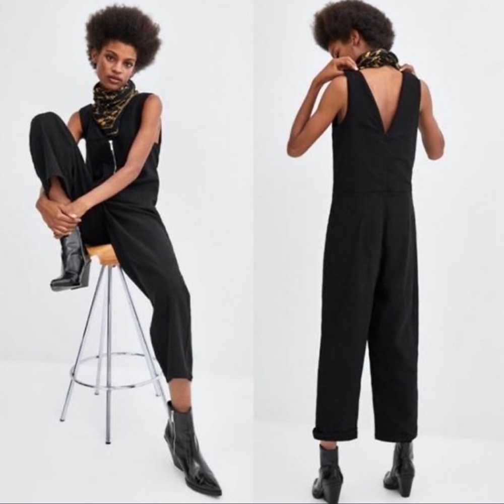 Zara trf  Sleeveless Front Zip Jumpsuit Black Ten… - image 2