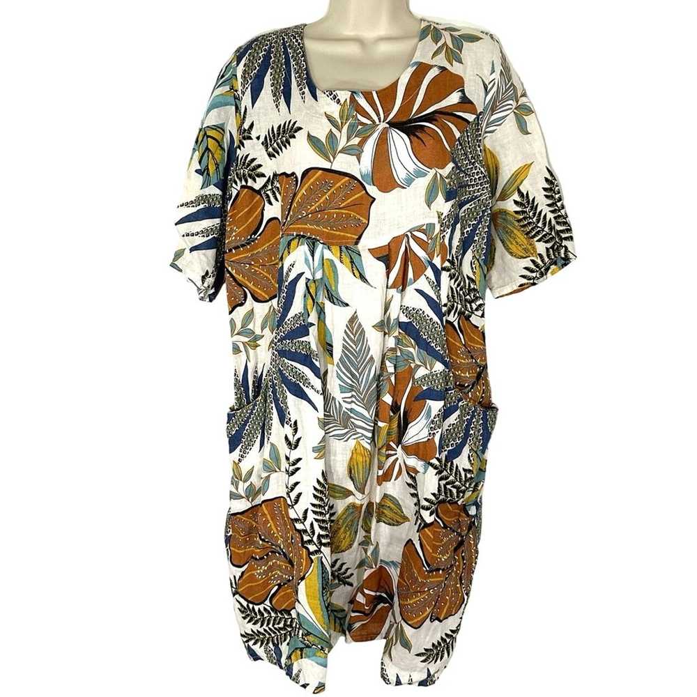 Woolovers 100% Linen Pocket Tunic Dress Tropical … - image 2