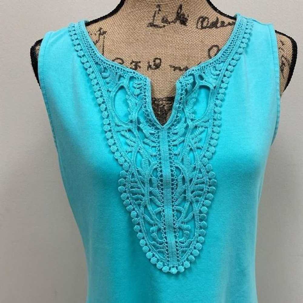 Talbots aqua cotton knit sleeveless crocheted v n… - image 3