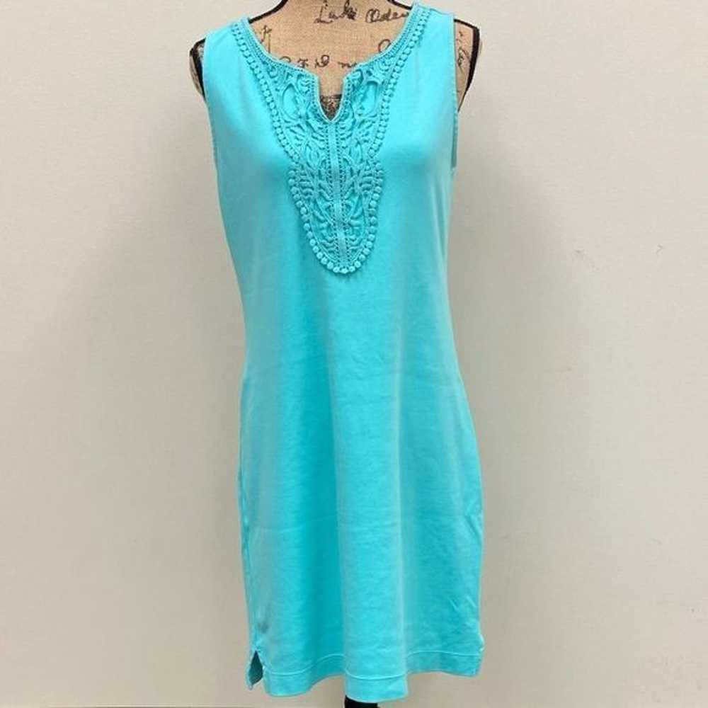 Talbots aqua cotton knit sleeveless crocheted v n… - image 6