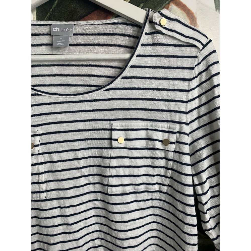 Chicos Shirt Large 2 Striped Black & White Linen … - image 2