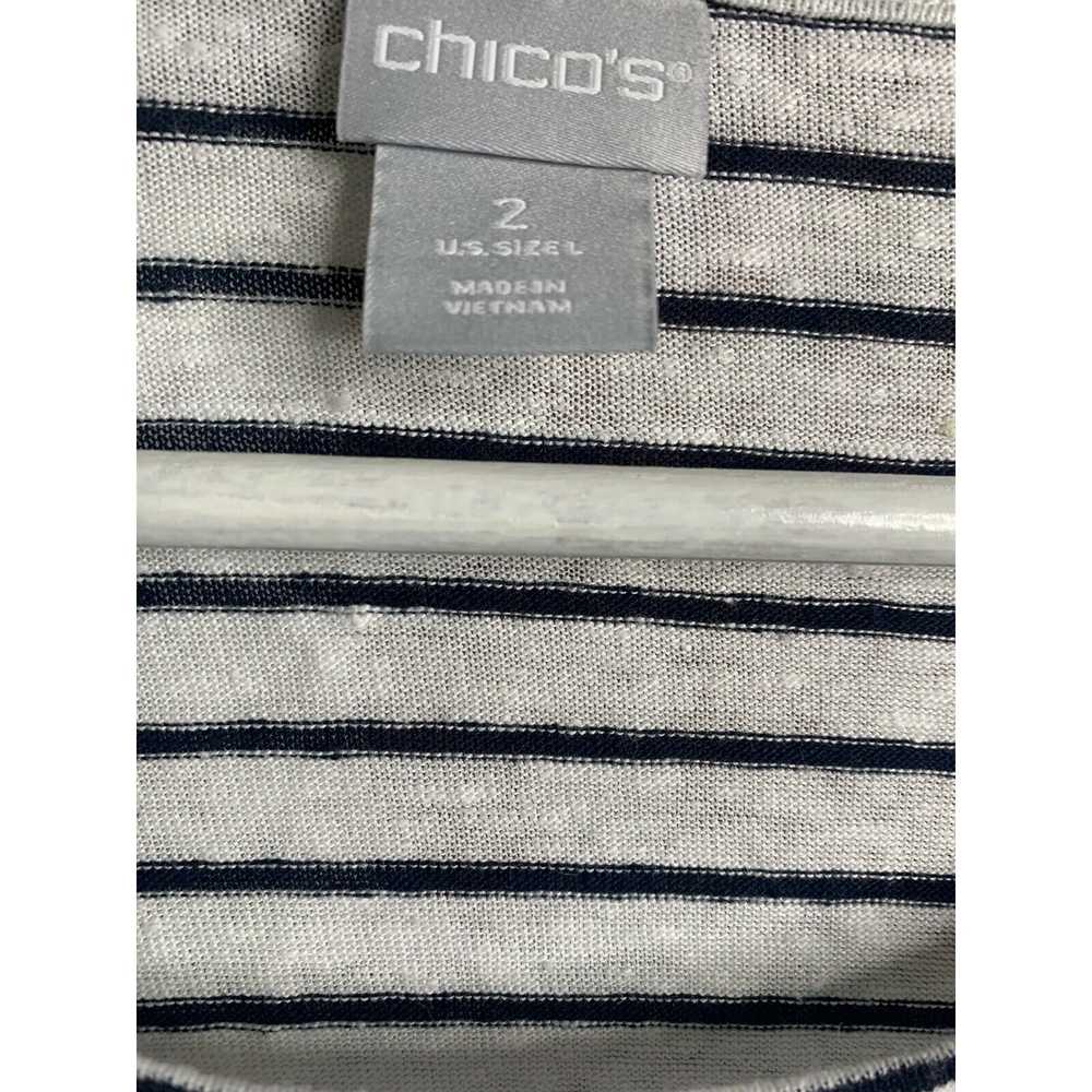 Chicos Shirt Large 2 Striped Black & White Linen … - image 3