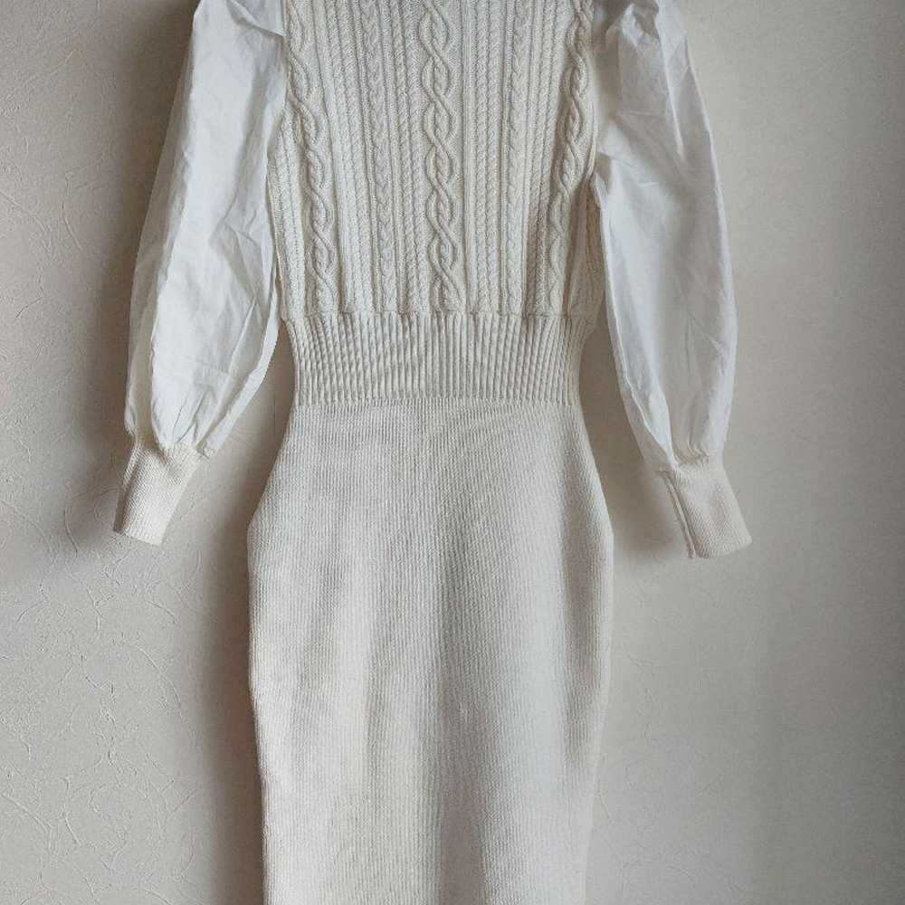 rienda White Knit Puff Sleeve One-piece Dress wit… - image 2