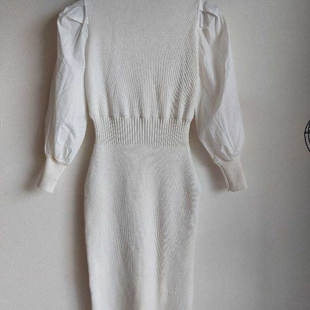 rienda White Knit Puff Sleeve One-piece Dress wit… - image 7