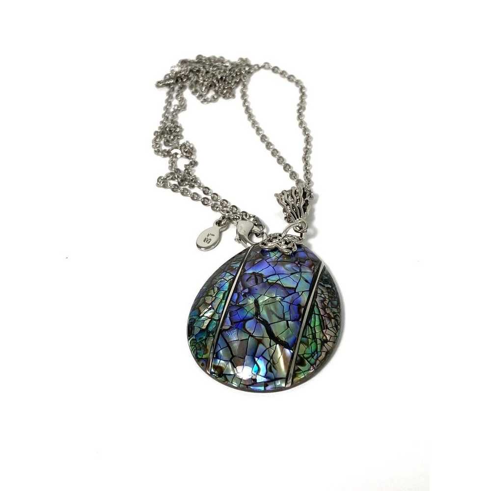 Lee Sands Pendant Necklace Silver Tone Abalone Sh… - image 1