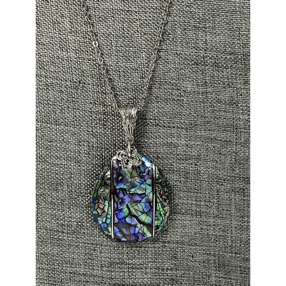 Lee Sands Pendant Necklace Silver Tone Abalone Sh… - image 2