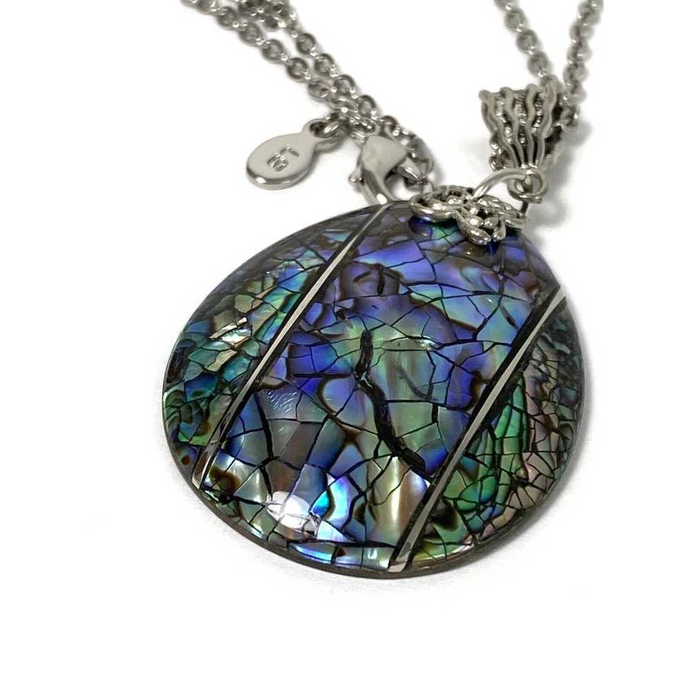 Lee Sands Pendant Necklace Silver Tone Abalone Sh… - image 3