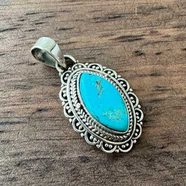 Turquoise Bali Style Marquise Pendant 925 Sterling