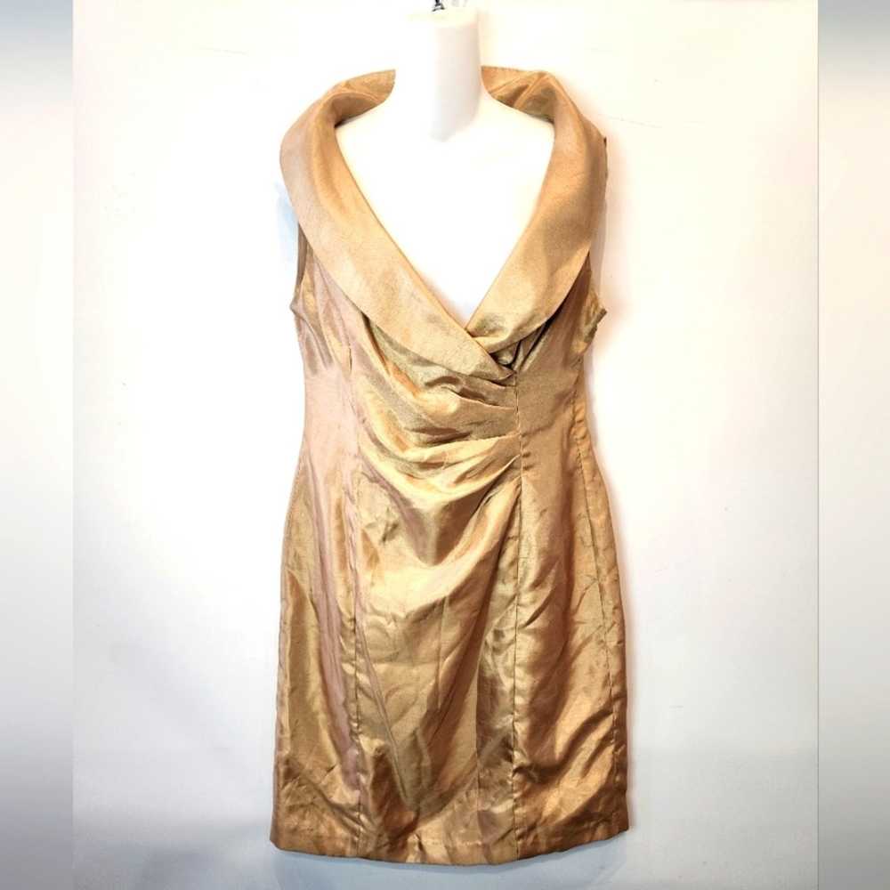 Evan Picone Petites Gold Sleeveless Shawl Collar … - image 1