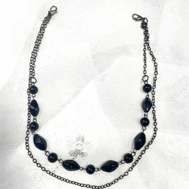 Antique necklace chain with natural black onyx ge… - image 1