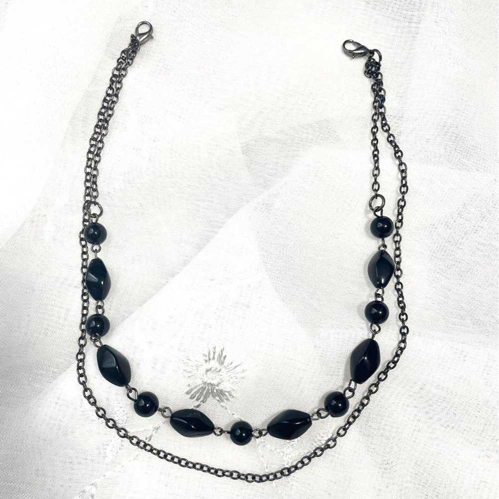 Antique necklace chain with natural black onyx ge… - image 2