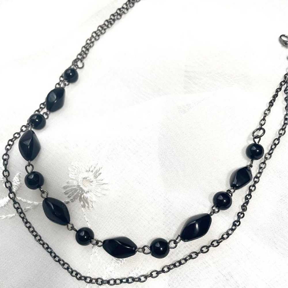 Antique necklace chain with natural black onyx ge… - image 3