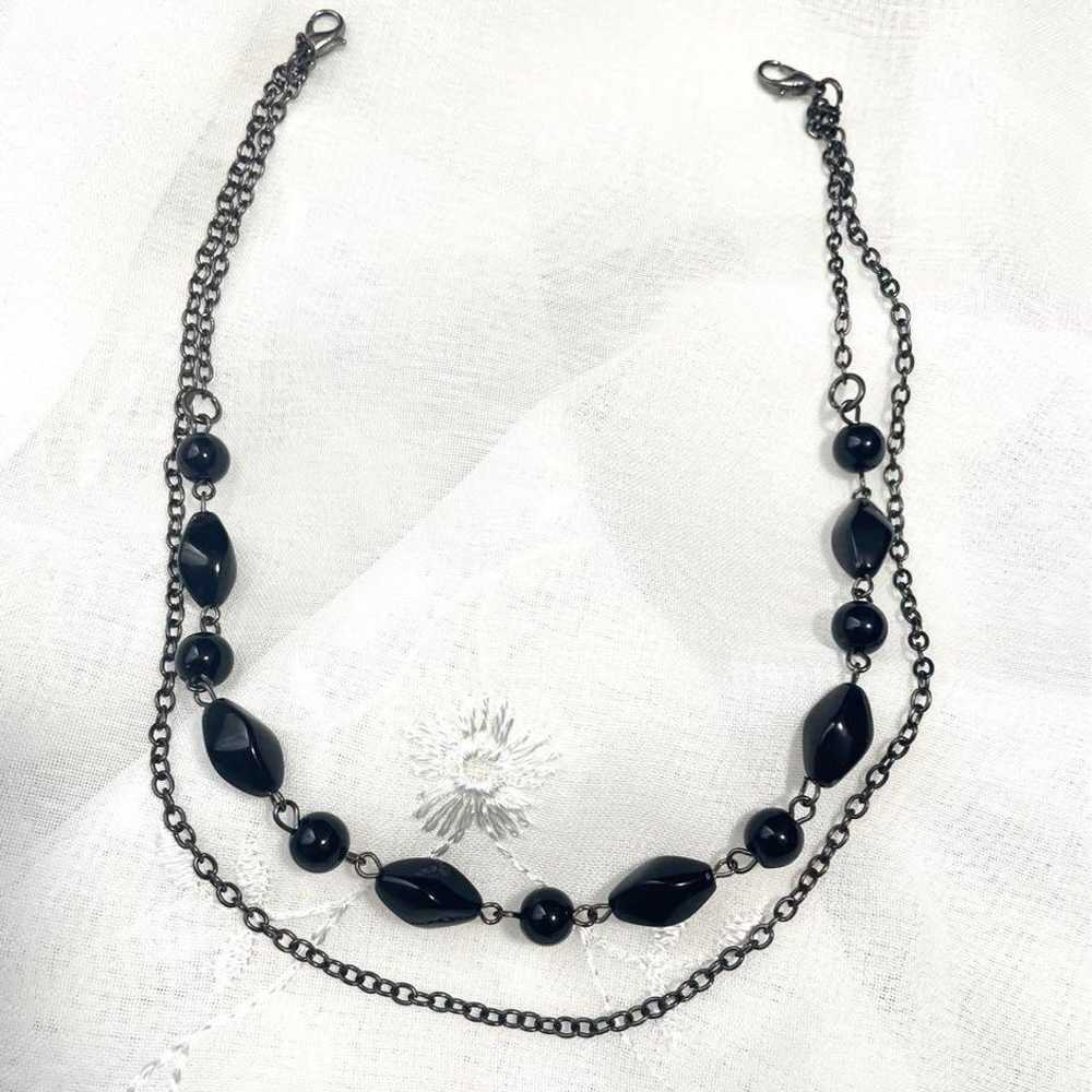 Antique necklace chain with natural black onyx ge… - image 5