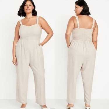 Old Navy Fit & Flare Linen-Blend Jumpsuit in Natur