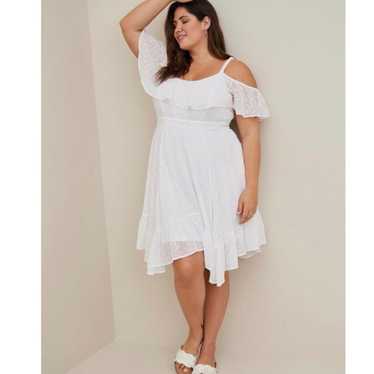 Torrid White Lurex Hanky Hem Clip Dot Chiffon Ruf… - image 1