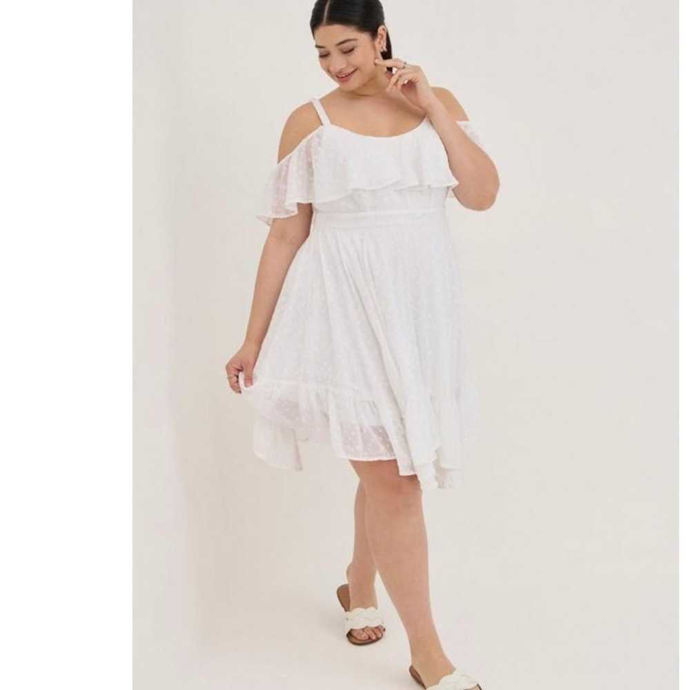 Torrid White Lurex Hanky Hem Clip Dot Chiffon Ruf… - image 3