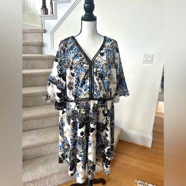 Lane Bryant Blue, Tan & White Watercolor Floral F… - image 1