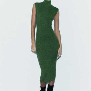 New ZARA green metallic bodycon midi dress