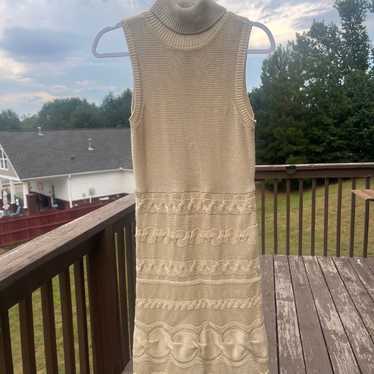 Beige knit sweater dress size small sleeveless tur