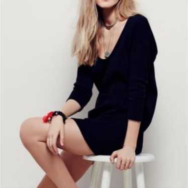 Free People Beach Black Ribbed Knit Mini Dress Ph… - image 1