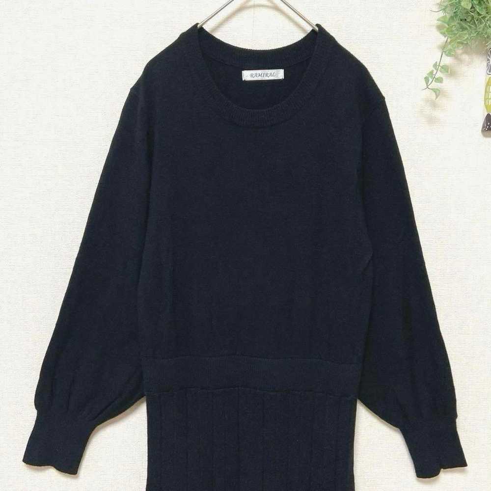 【RAMIRAL】 Long Knit One-piece Black Pleated Bicol… - image 2