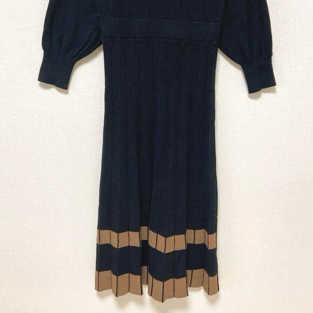 【RAMIRAL】 Long Knit One-piece Black Pleated Bicol… - image 3