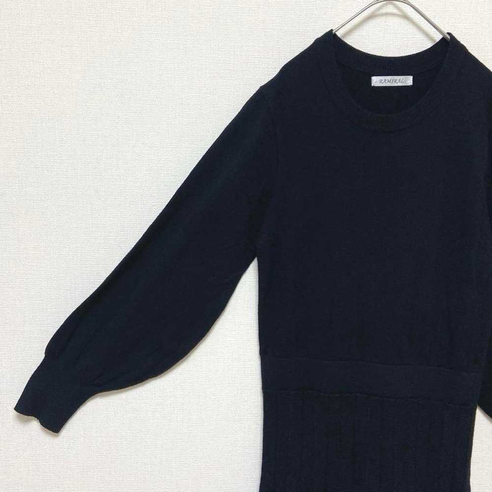 【RAMIRAL】 Long Knit One-piece Black Pleated Bicol… - image 7