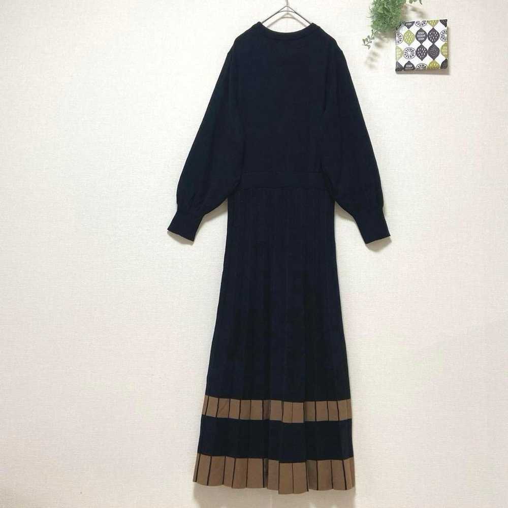 【RAMIRAL】 Long Knit One-piece Black Pleated Bicol… - image 8