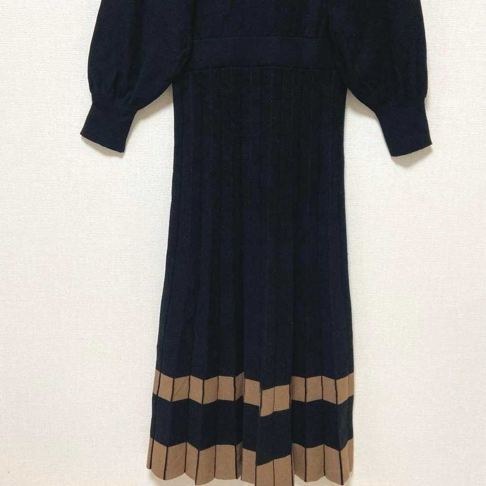 【RAMIRAL】 Long Knit One-piece Black Pleated Bicol… - image 9