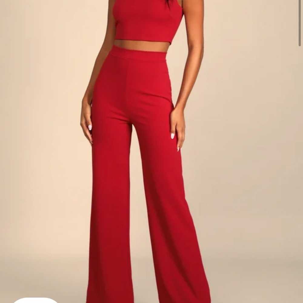 Lulus Only Tonight Red Two-Piece Wide-Leg Jumpsuit - image 1