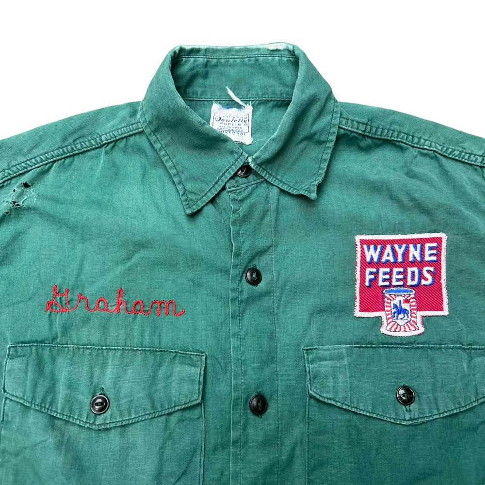 1940s Wayne Feeds green work shirt chain stitch (… - image 2