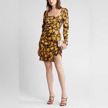 Floret Studios Yellow Brown Floral Print Mini Dres