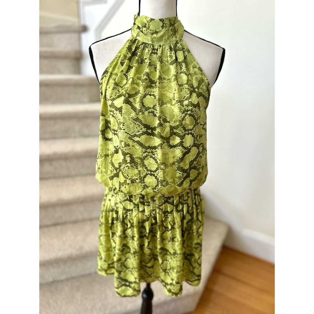 Do + Be Lime Green Snakeprint Blouson Drop Waist … - image 1