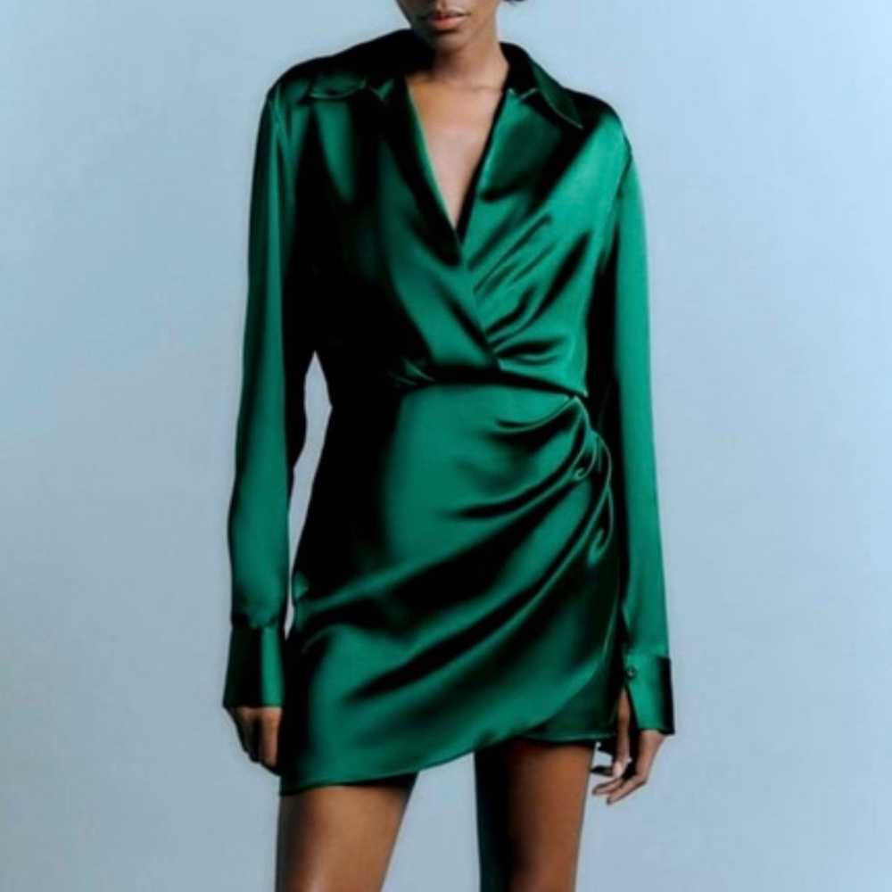 Zara Wrap Front Satin Effect Mini Dress Size Medi… - image 1