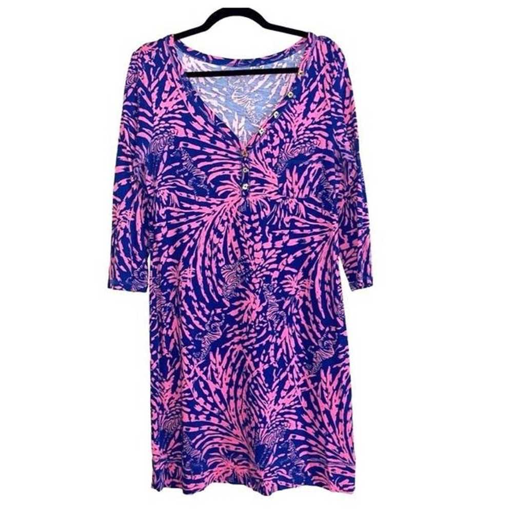 Lilly Pulitzer blue & pink  zebra & palm Palmetto… - image 1