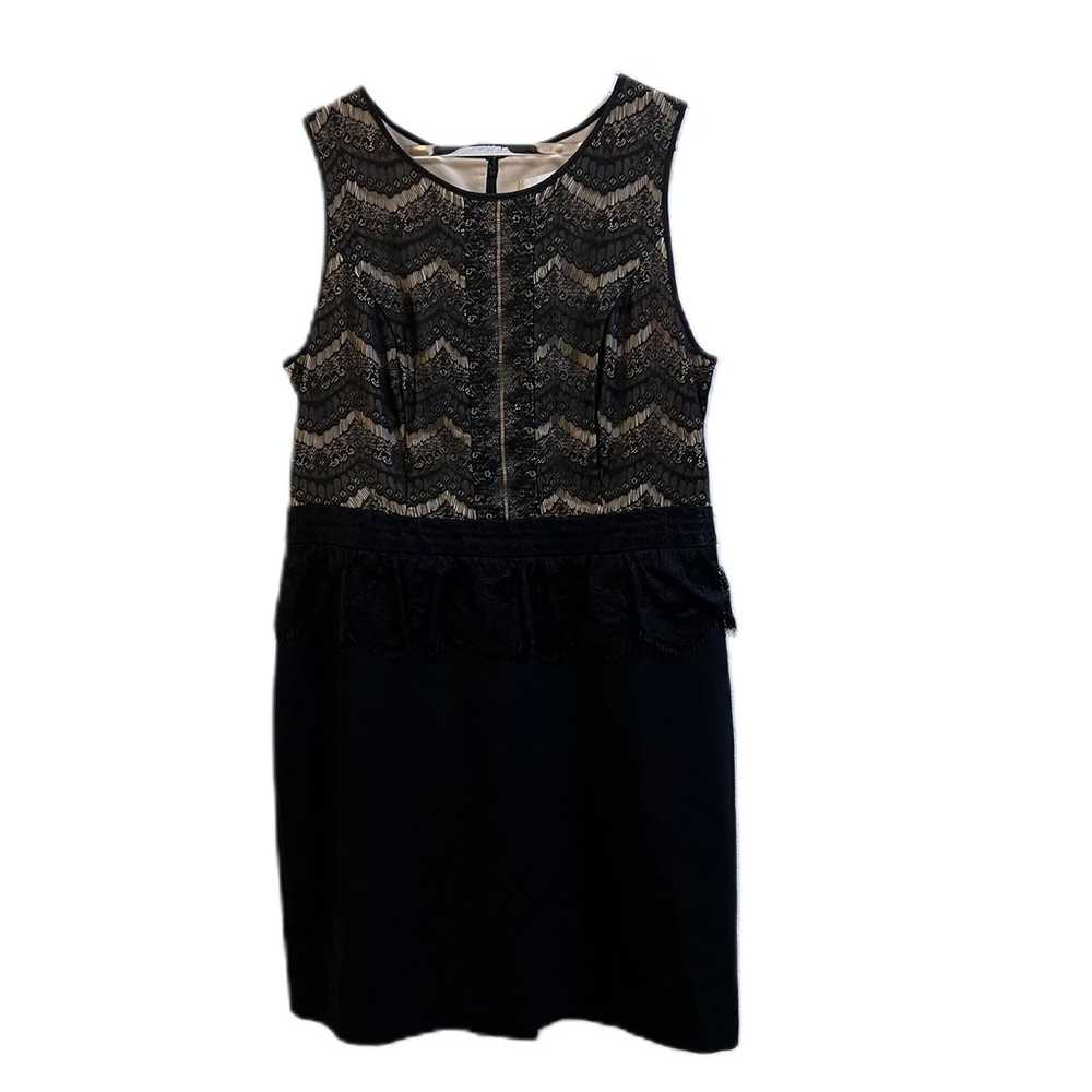 Loft Eyelash Lace Peplum Dress Black and Tan Size… - image 2