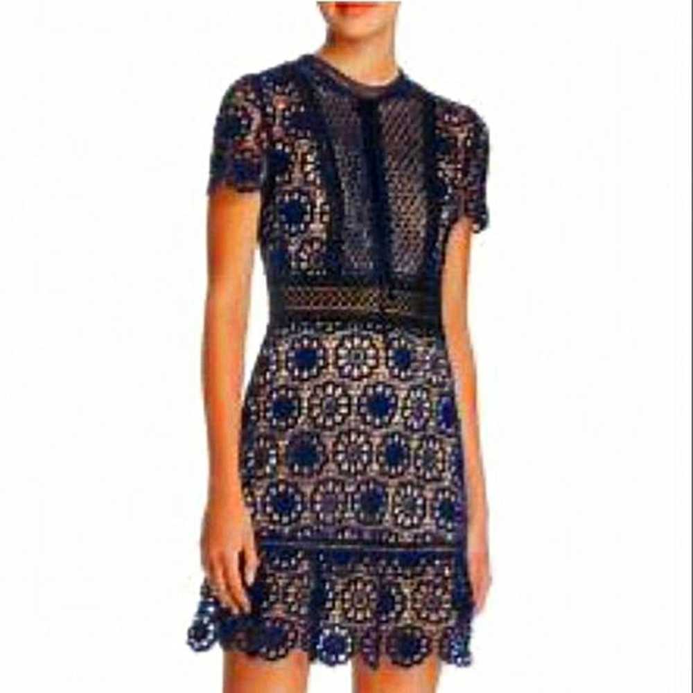 AQUA Navy Blue Floral Lace Crochet Dress‎ Large L - image 1