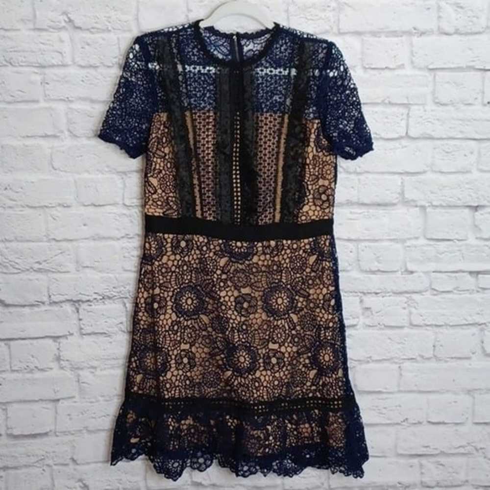 AQUA Navy Blue Floral Lace Crochet Dress‎ Large L - image 2