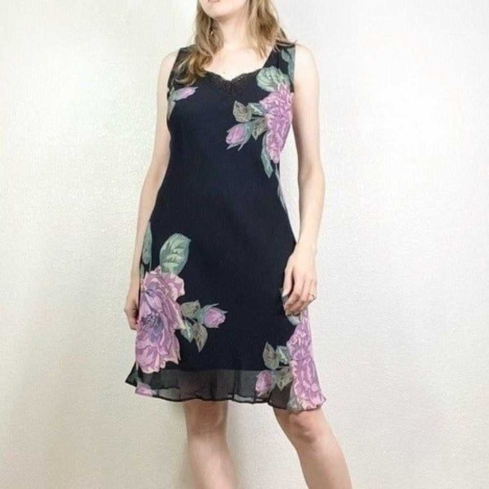 Vintage Black & Purple Floral Knee Length Slip Dr… - image 1