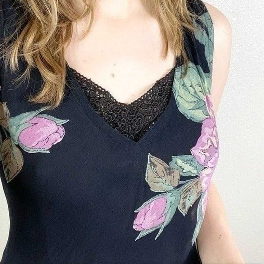 Vintage Black & Purple Floral Knee Length Slip Dr… - image 2