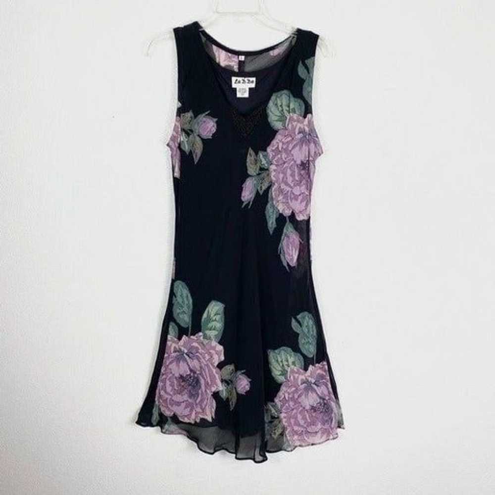 Vintage Black & Purple Floral Knee Length Slip Dr… - image 4