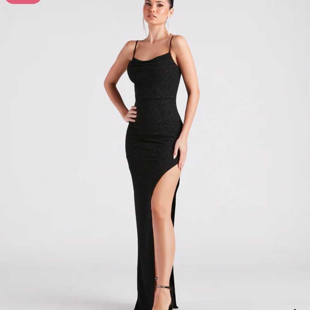 Large Black Glitter Prom Dress with slit - image 3