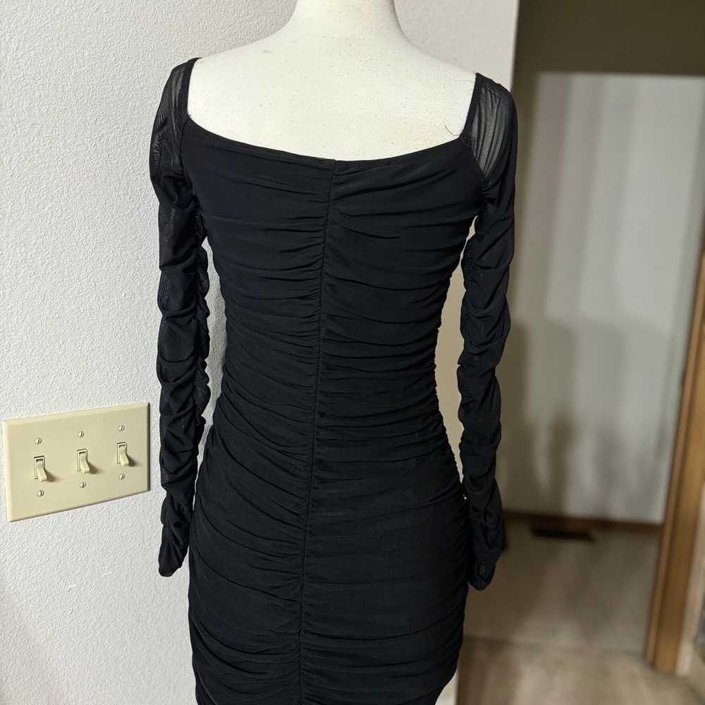 Black WINDSOR Ruched Bodycon Sheer Long Sleeved D… - image 2