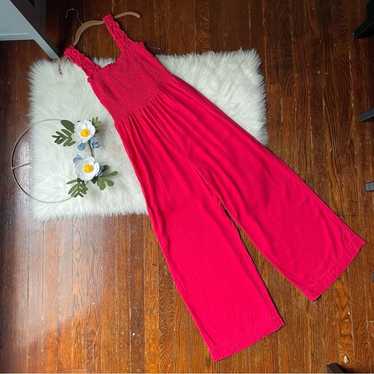 Draper James RSVP Red Pink Smock Wide Leg Jumpsui… - image 1