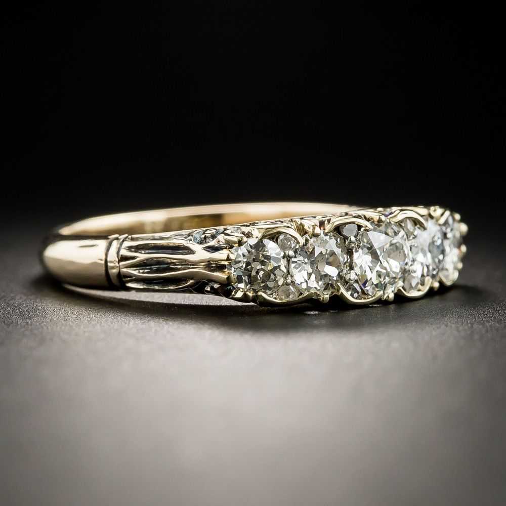 English Victorian Carved Five-Stone Diamond Ring - image 2