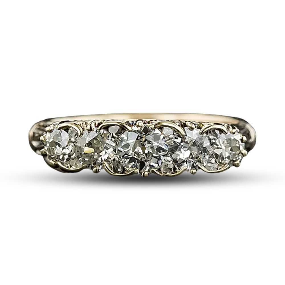 English Victorian Carved Five-Stone Diamond Ring - image 6