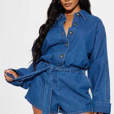 Denim long sleeve romper