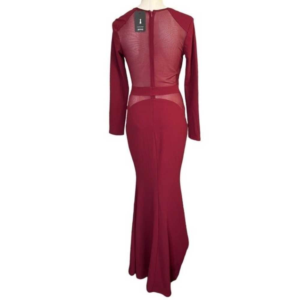 Burgundy Floor Length Grown Deep V-Neckline Mesh … - image 2